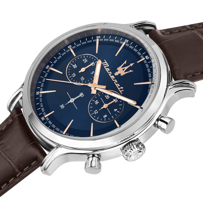 Montre MASERATI homme acier bracelet cuir marron - vue D1