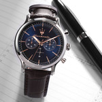 Montre MASERATI homme acier bracelet cuir marron - vue D2