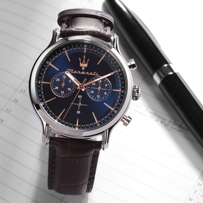 Montre MASERATI homme acier bracelet cuir marron - vue D2