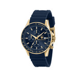 Montre MASERATI homme acier doré jaune bracelet silicone bleu - vue 1