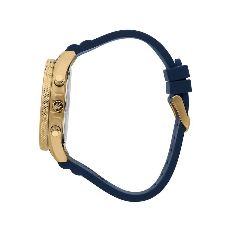 Montre MASERATI homme acier doré jaune bracelet silicone bleu - vue 2