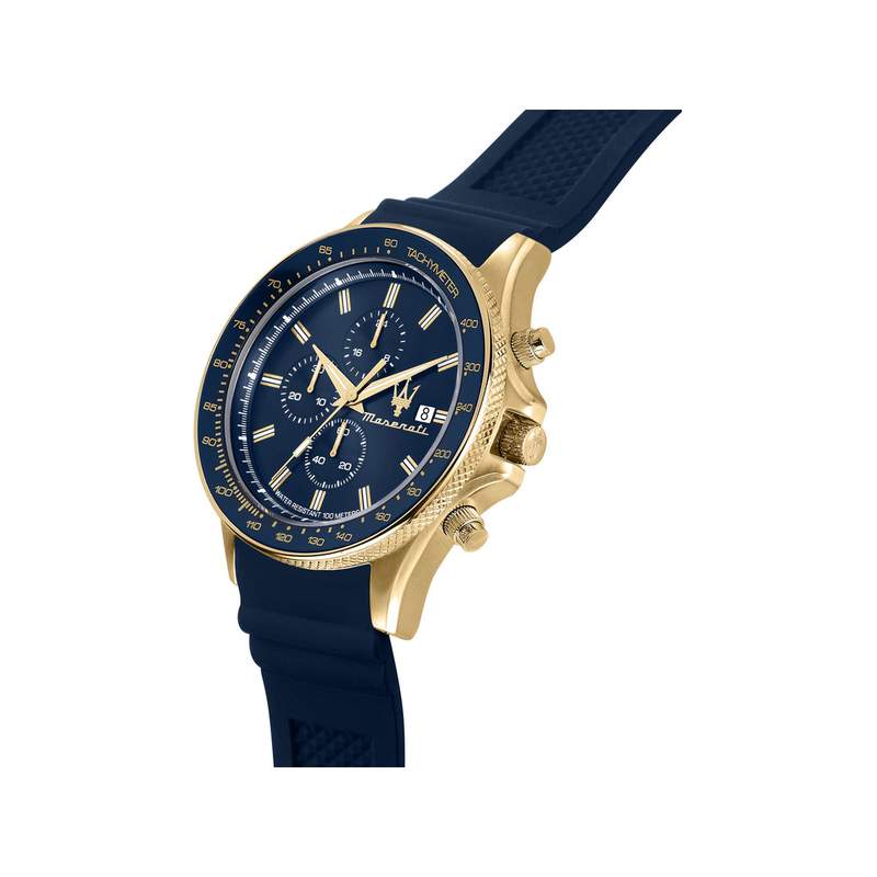 Montre MASERATI homme acier doré jaune bracelet silicone bleu - vue 4