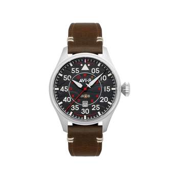 AVI-8 Hawker Hurricane men's stainless steel watch with brown leather strap. Limited edition.