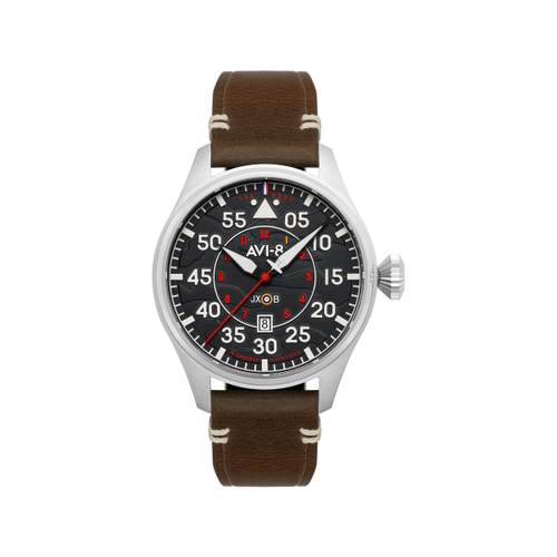 Montre AVI-8 Hawker Hurricane homme acier bracelet cuir marron. Edition limitée.