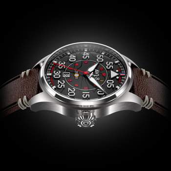 AVI-8 Hawker Hurricane men's stainless steel watch with brown leather strap. Limited edition.