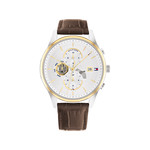 Montre TOMMY HILFIGER Weston homme acier doré jaune bracelet cuir marron - vue 1