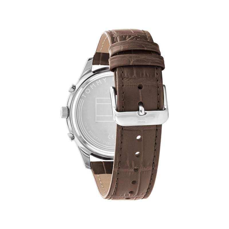 Montre TOMMY HILFIGER Weston homme acier doré jaune bracelet cuir marron - vue 3