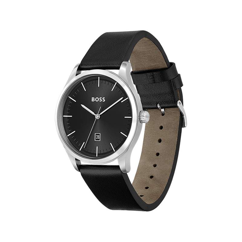 Montre BOSS Reason homme acier bracelet cuir noir - vue 2