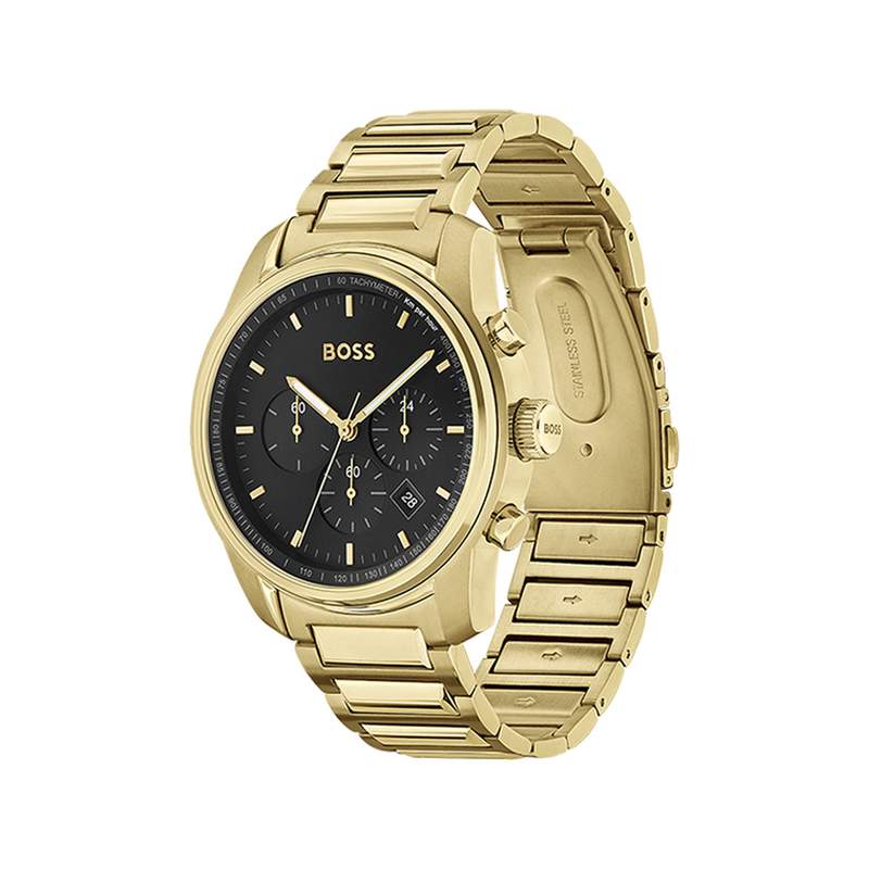 Montre BOSS Trace homme bracelet acier doré jaune - vue 2