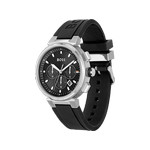 BOSS One men's stainless steel watch with black silicone strap - view 2