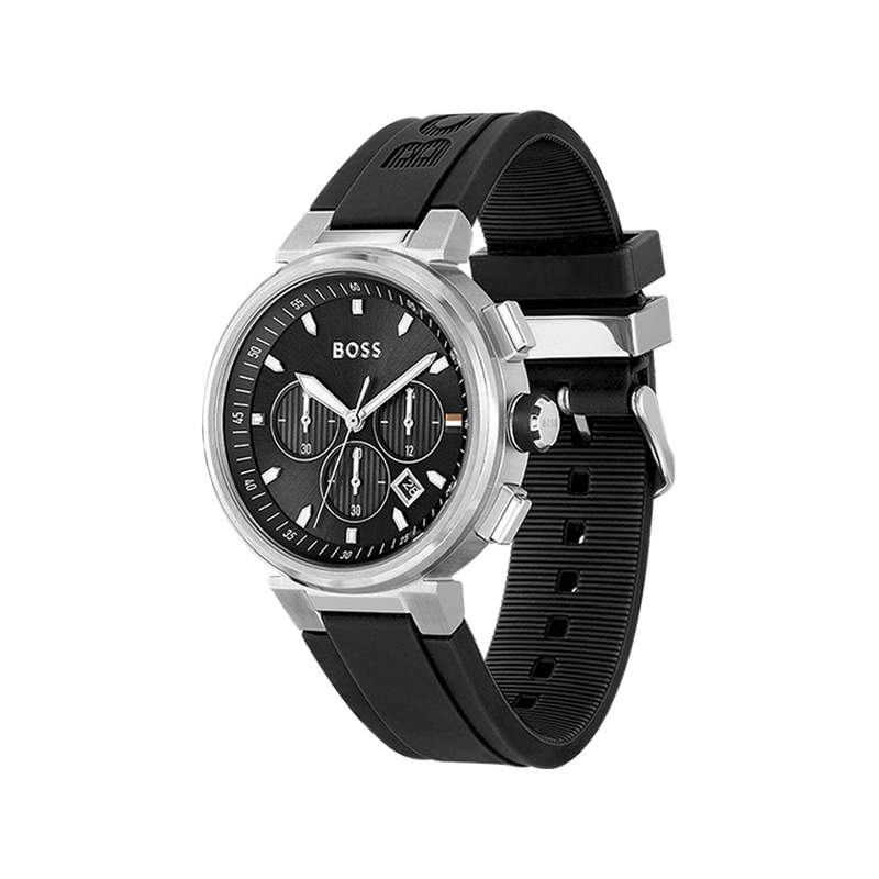 Montre BOSS One homme acier bracelet silicone noir - vue 2