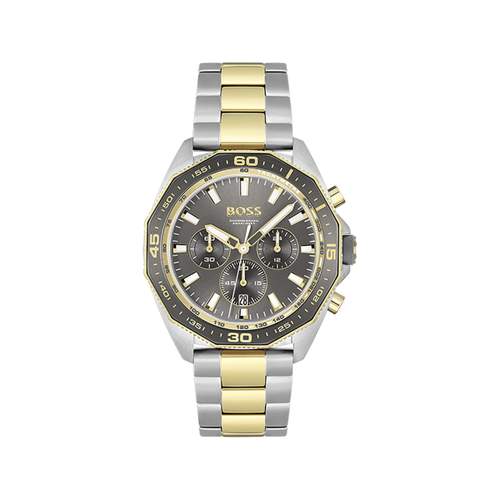BOSS Energy herenhorloge met tweekleurige roestvrijstalen armband in geelgoud