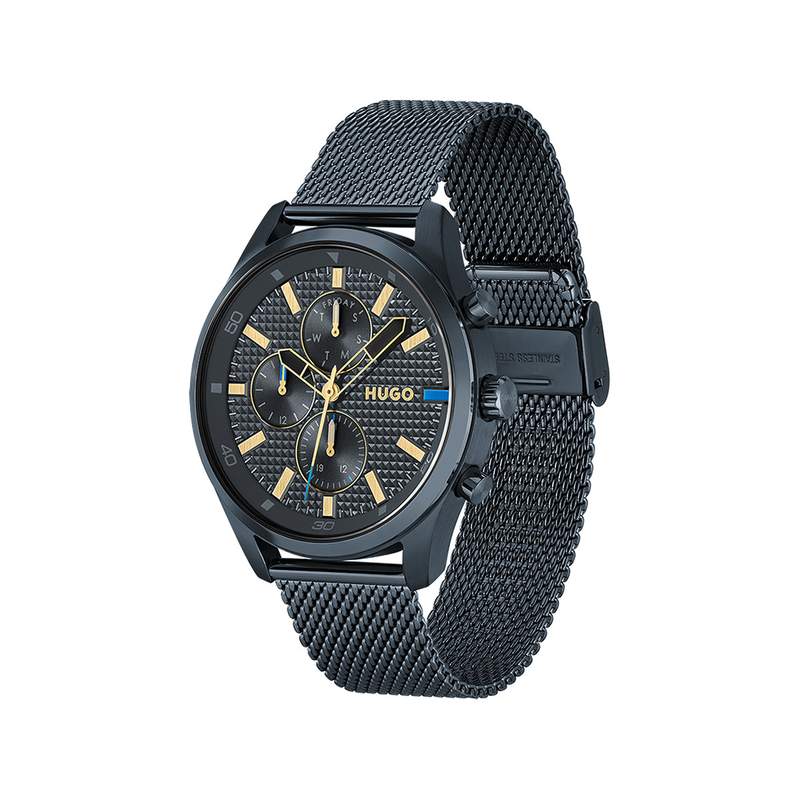 Montre HUGO Chase homme bracelet acier bleu - vue 2