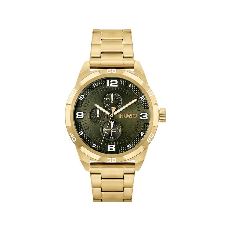 Montre HUGO Grip homme bracelet acier doré jaune - vue 1