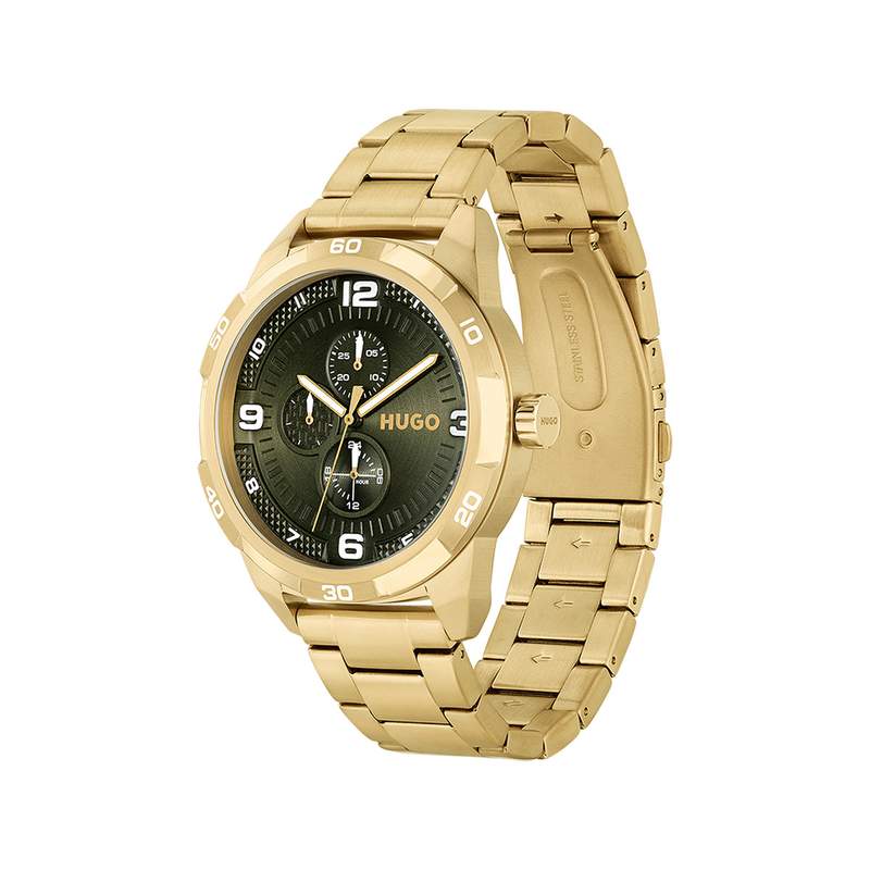 Montre HUGO Grip homme bracelet acier doré jaune - vue 2