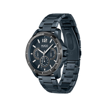 HUGO Sport herenhorloge stalen armband blauw