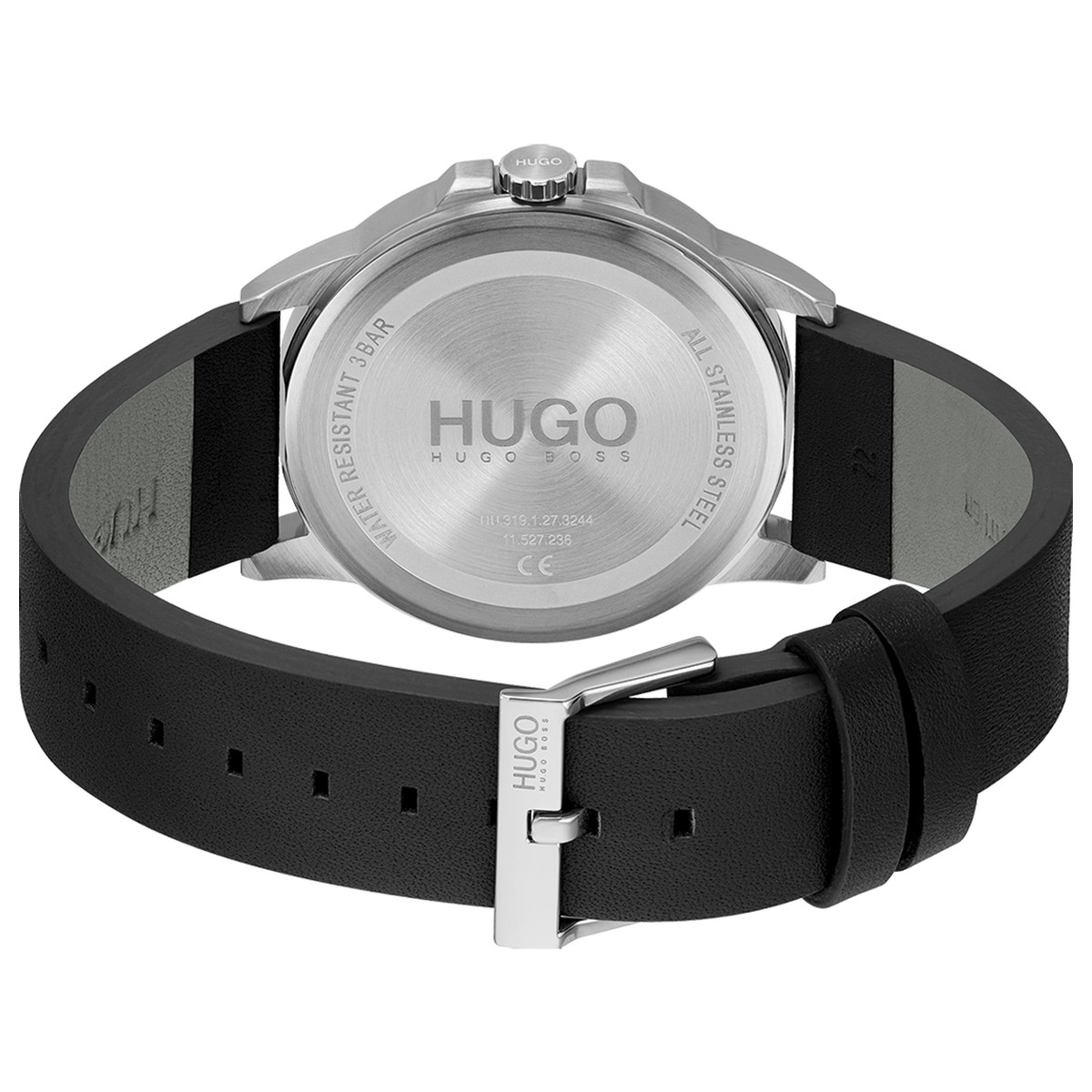 Montre HUGO First homme acier bracelet cuir noir - vue 3