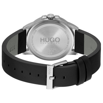 HUGO First herenhorloge van roestvrij staal met zwarte leren band