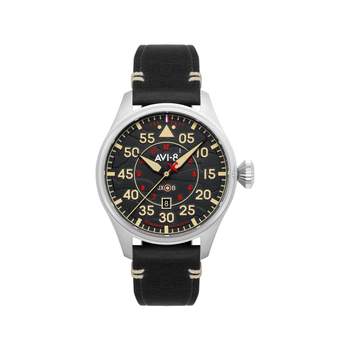AVI-8 Hawker Hurricane men's watch in steel with black leather strap. Limited edition.