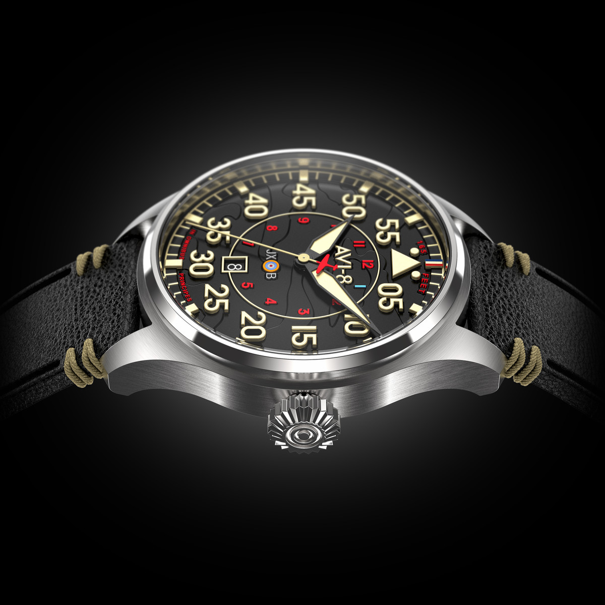 Montre AVI-8 Hawker Hurricane homme acier bracelet cuir noir. Edition limitée. - vue 2