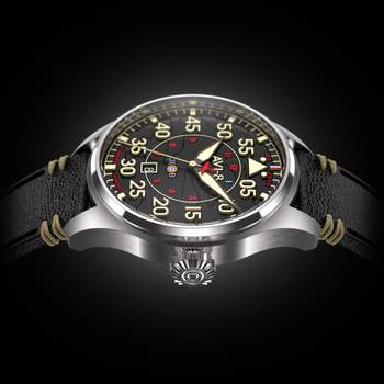 AVI-8 Hawker Hurricane men's watch in steel with black leather strap. Limited edition.