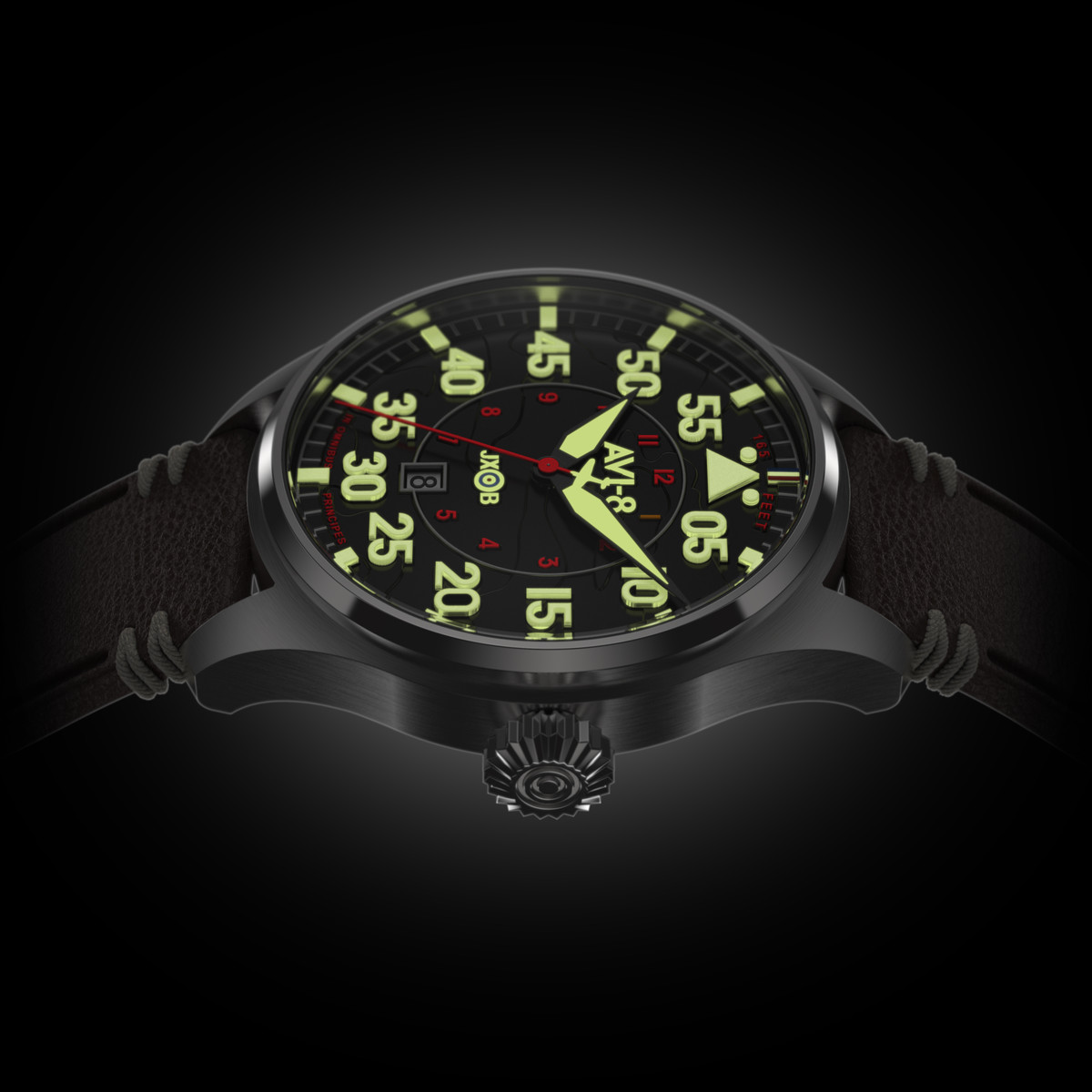 Montre AVI-8 Hawker Hurricane homme acier bracelet cuir noir. Edition limitée. - vue D1