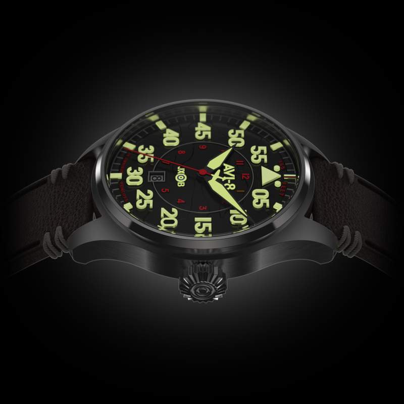 Montre AVI-8 Hawker Hurricane homme acier bracelet cuir noir. Edition limitée. - vue D1