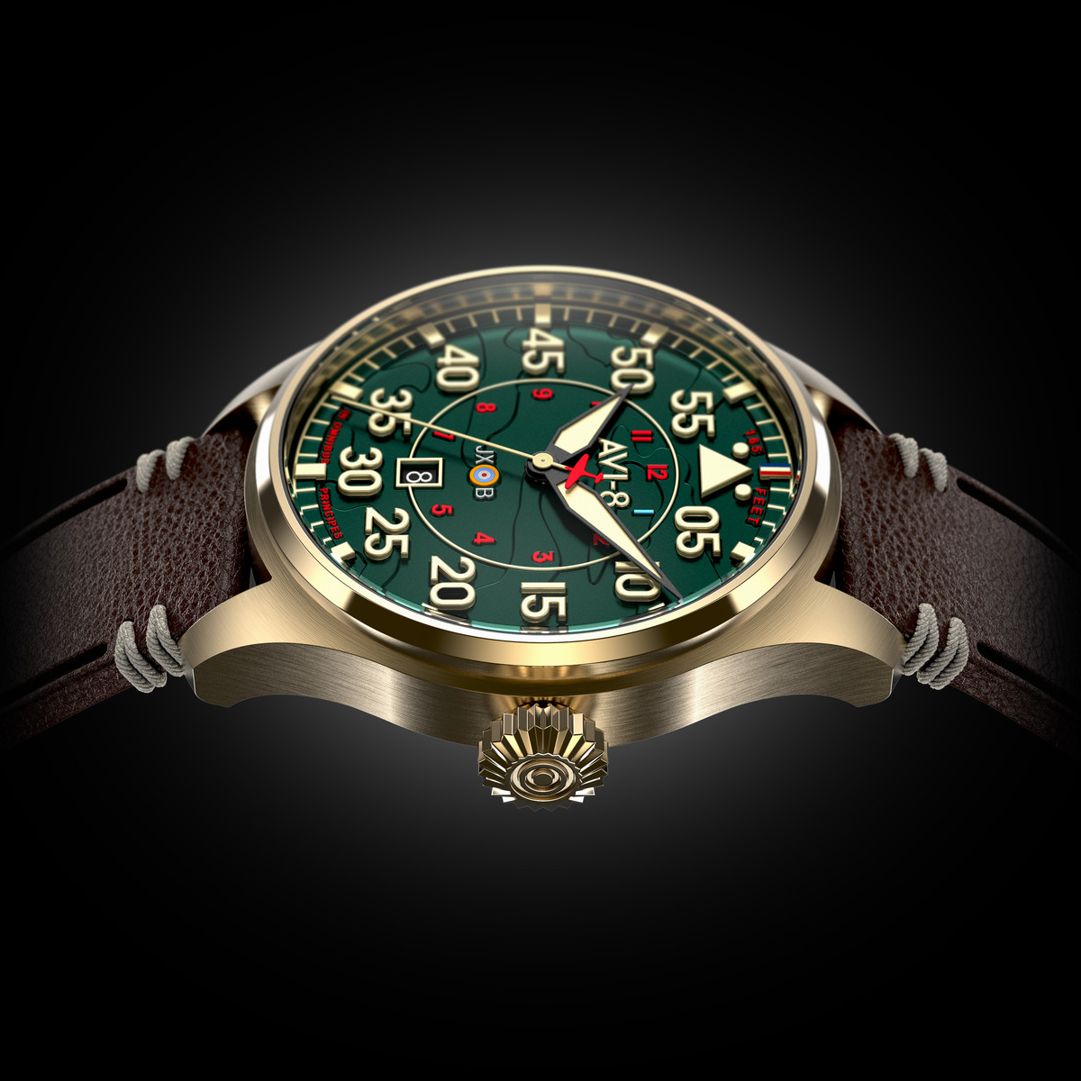 Montre AVI-8 Hawker Hurricane homme acier bracelet cuir marron. Edition limitée. - vue 2