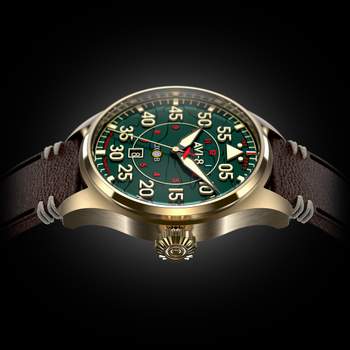 AVI-8 Hawker Hurricane men's stainless steel watch with brown leather strap. Limited edition.