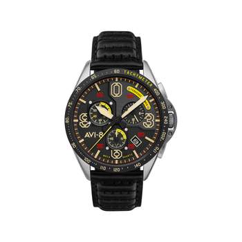 AVI-8 men's stainless steel watch with brown leather strap. Limited edition.