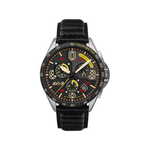 AVI-8 herenhorloge van roestvrij staal met bruine leren band. Beperkte oplage.