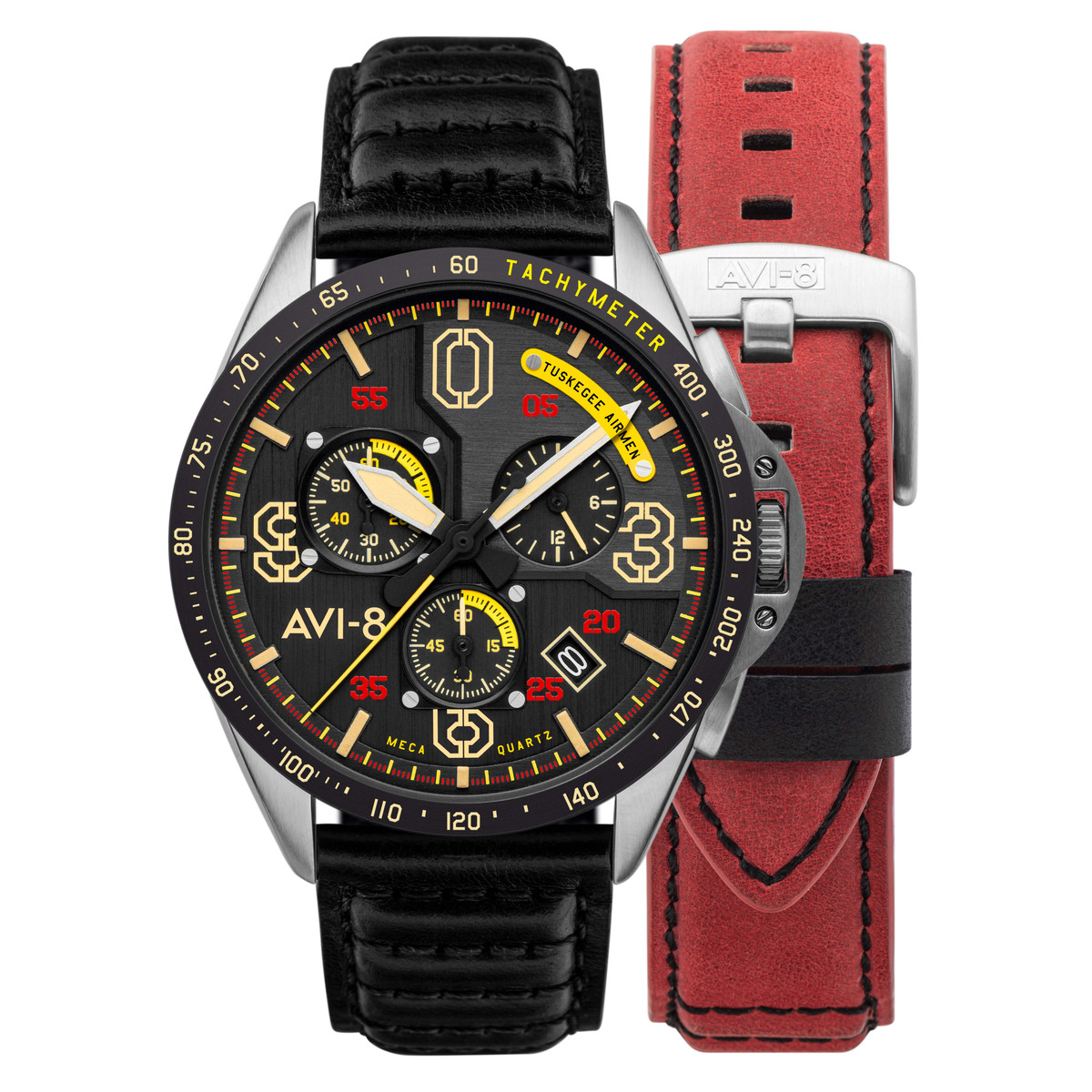 Montre AVI-8 homme acier bracelet cuir marron. Edition limitée. - vue D2