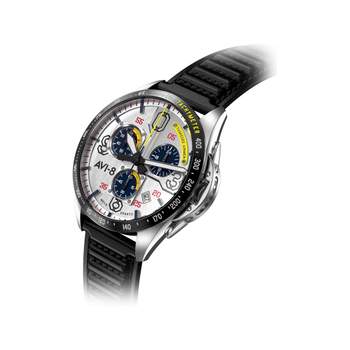 AVI-8 men's stainless steel watch with black leather strap. Limited edition.