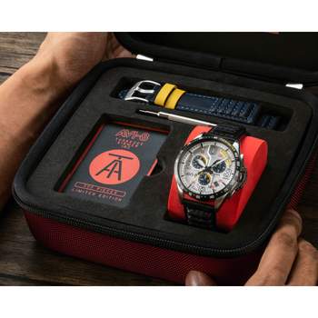 AVI-8 men's stainless steel watch with black leather strap. Limited edition.