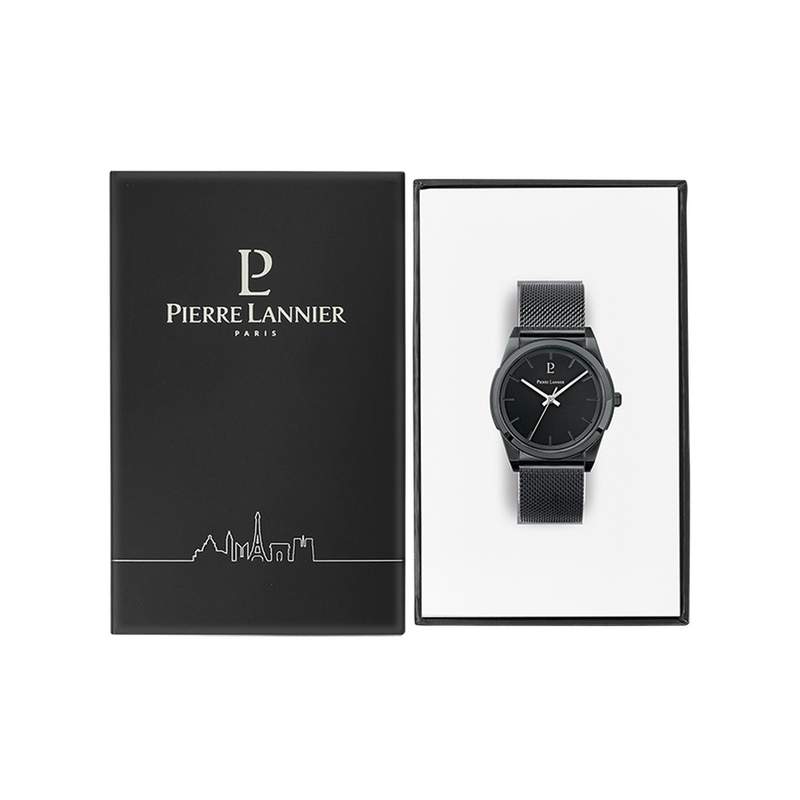 Montre PIERRE LANNIER Candide homme acier noir - vue D1