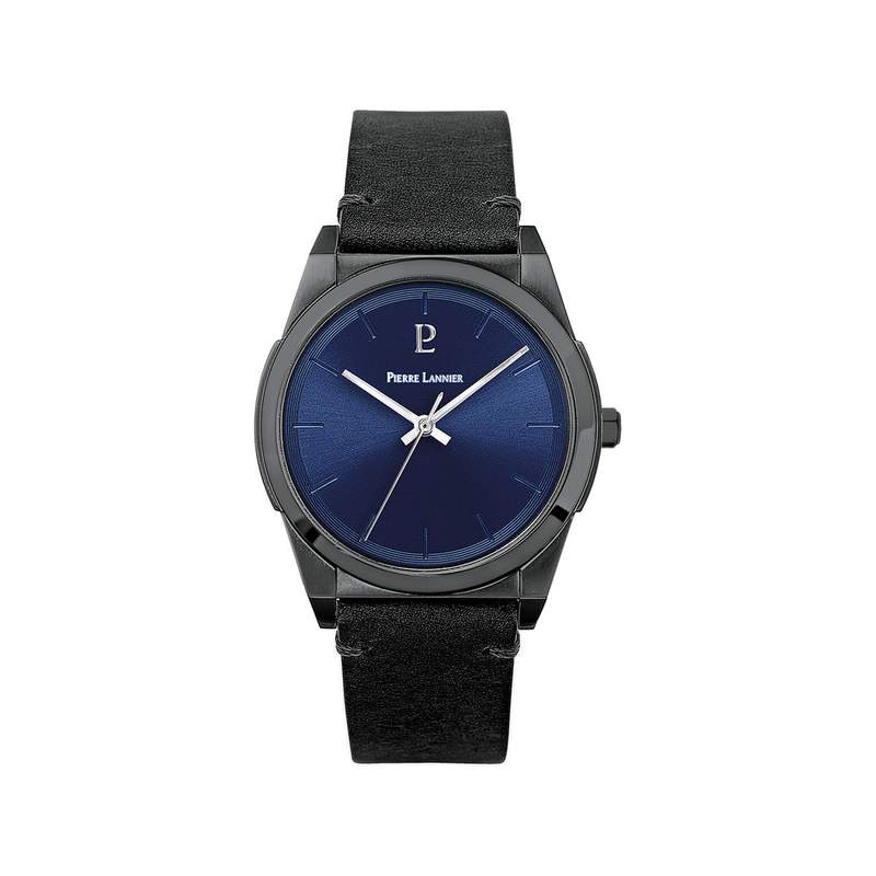 Montre PIERRE LANNIER Candide homme acier noir bracelet cuir noir - vue 1