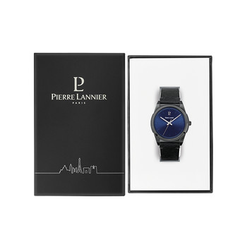 PIERRE LANNIER Candide herenhorloge zwart staal zwart lederen band