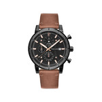 Montre PIERRE LANNIER Critérium homme quartz acier noir bracelet cuir marron - vue 1