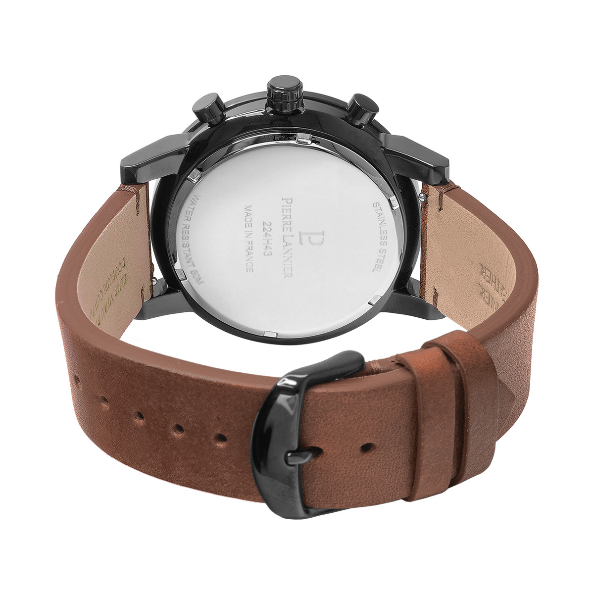 Montre PIERRE LANNIER Critérium homme quartz acier noir bracelet cuir marron - vue 3