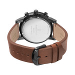 PIERRE LANNIER Critérium men's watch black steel quartz brown leather strap - view 3
