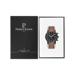 PIERRE LANNIER Critérium men's watch black steel quartz brown leather strap - view D1