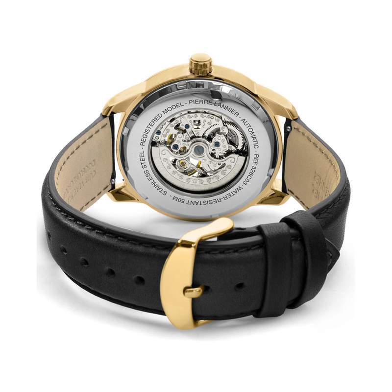 Montre PIERRE LANNIER Automatic homme automatique acier  bracelet cuir noir - vue 3