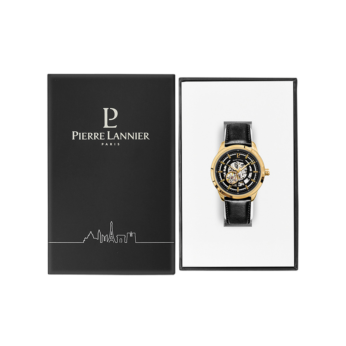 Montre PIERRE LANNIER Automatic homme automatique acier  bracelet cuir noir - vue D1