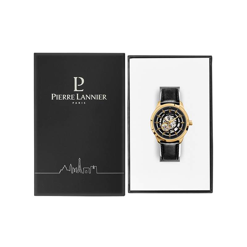 Montre PIERRE LANNIER Automatic homme automatique acier  bracelet cuir noir - vue D1