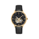 Montre PIERRE LANNIER Trio homme automatique acier doré bracelet cuir noir - vue 1