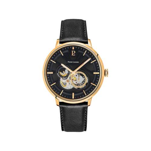 Montre PIERRE LANNIER Trio homme automatique acier doré bracelet cuir noir