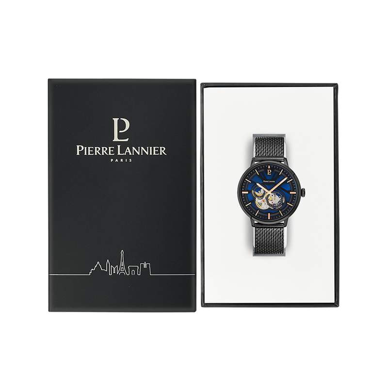 Montre PIERRE LANNIER Trio homme automatique acier noir - vue D1