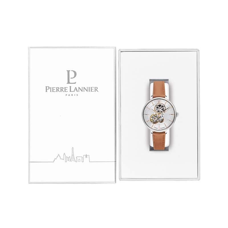 PIERRE LANNIER Melodie automatic men's watch with brown leather strap - view D1