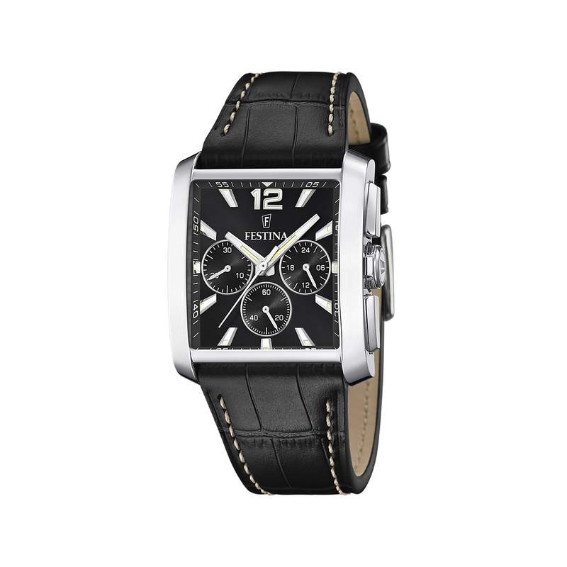 Montre FESTINA Timeless homme chronographe acier bracelet cuir noir - vue 1