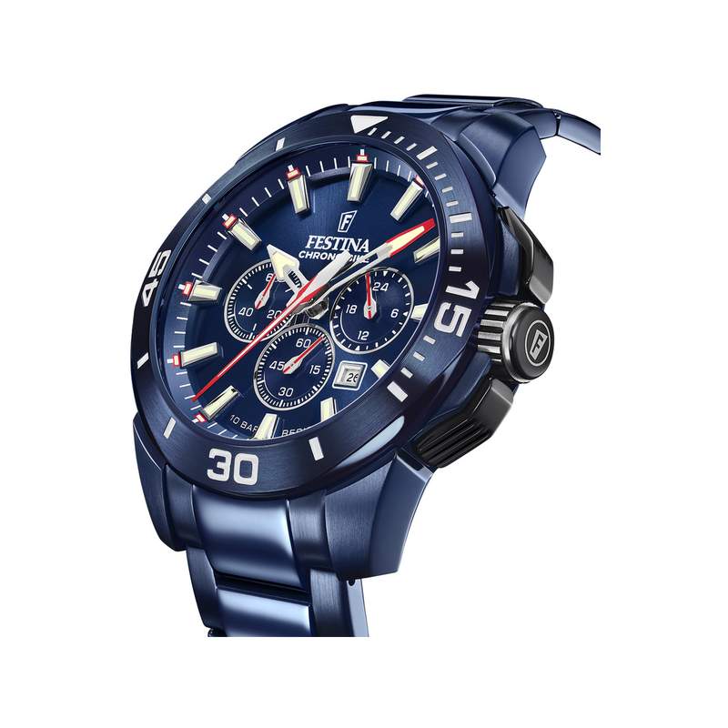 Montre FESTINA Chornobike homme chronographe bracelet acier bleu - vue 2